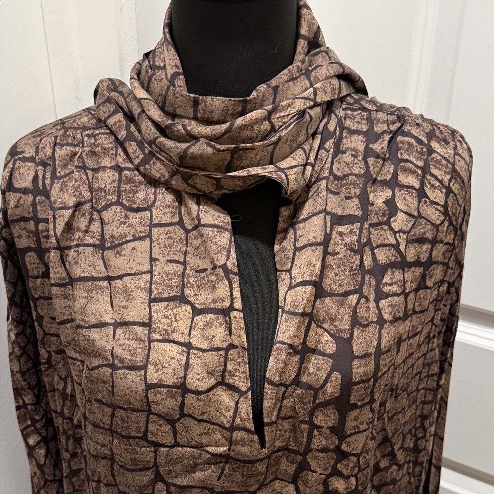 Reiss Brown Patterned Tie-Neck Blouse - Picture 5 of 8